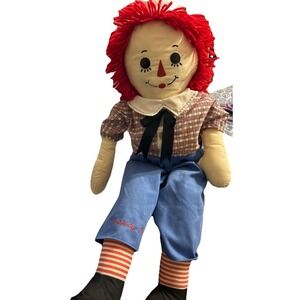 Vtg HANDMADE Ragedy Raggedy Andy Plush Doll‎ W/Embroidered Face 28"